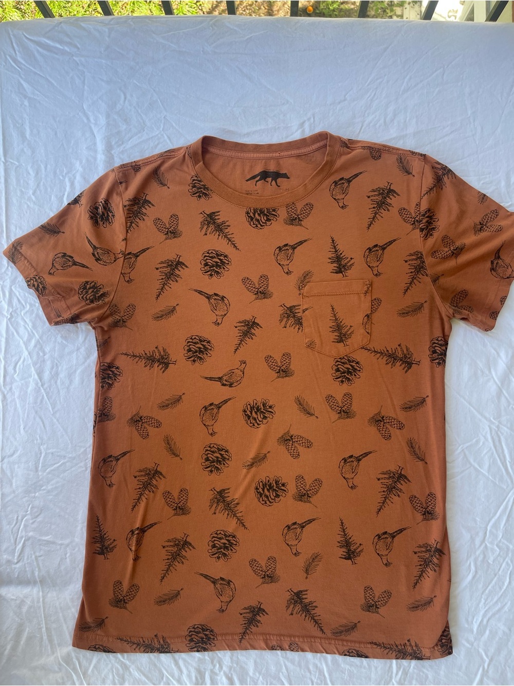 Urban Outfitters Rust Brown Short-Sleeve Pocket Tee with Nature Motif